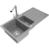Mexen Andres žulový drez 1,5-komorový s odkvapkávačom a kuchynskou batériou Duero, sivý - 6515-71-671600-00