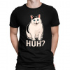 Huh? - biela mačka - pánske tričko s potlačou - Tričkový | L | Čierna | Pánske tričko