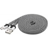 PremiumCord Kabel microUSB 2m, plochý textilní kabel, černo-bílý ku2m2ft