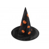 Karnevalový klobúk čarodejnícky - pavučina, lebka, netopier, tekvica, čarodejnica čierna 1ks