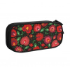 Peračník puzdro - dvojkomorové - červené kvety na čiernom pozadí