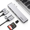 AppleMix Adaptér UGREEN - 2x USB-C na 3x USB-A + USB-C + SD / Micro SD - sivý