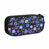 Peračník puzdro - dvojkomorové - modré kvety na čiernom pozadí