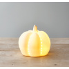 Keramická tekvica s LED osvetlením, 11 cm, matná biela