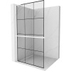 Mexen Kioto+ L, sprchová zástena Walk-In s poličkou a vešiakom 110 x 200 cm, 8mm číre sklo čierny vzor, biely profil, 800-110-123-20-77