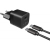 Fixed Mini nabíjačka USB-C PD 20W čierna + kábel USB-C/USB-C 1 m (FIXC20M-CC-BK) Nabíjačka