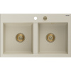 Mexen Hektor granitový drez 2-komorový 800 x 480 mm, béžový, sifón zlatý - 6521802000-69-G