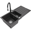 Mexen Andres žulový drez 1,5-komorový s odkvapkávačom a kuchynskou batériou Savita, čierny škvrnitý - 6515-76-672601-70