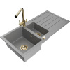 Mexen Andres žulový drez s 1,5-komorou s odkvapkávačom a kuchynskou batériou Duero, šedý - 6515-71-671600-50