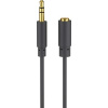 Kábel 3,5mm stereo jack M/F 1.5m, čierny, pozl. konektor