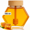 Sklenená Nádoba na Med 100 ml s Naberačkou Lyžičkou Ozdobný Heksagon