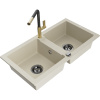 Mexen Mario dvojkomorový granitový drez s kuchynskou batériou Flora, béžový - 6504-69-670401-57-B