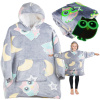 Textilomanie Detská svietiaca mikinová deka s rukávmi a kapucňou SHINING OWL sivá