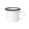 Smaltovaný plechový biely hrnček 6 Oz - čierny lem