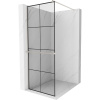 Mexen Kioto+, sprchová zástena Walk-In s poličkou a vešiakom 90 x 200 cm, 8mm číre sklo čierny vzor, brúsená oceľ profil, 800-090-121-97-77