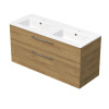 INTEDOOR Kúpeľ.skriňa+dvojumývadlo BEE, úchyt chróm, š. 121 cm, dub Hickory