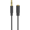 Kábel 3,5mm stereo jack M/F 2m, čierny, pozl. konektor