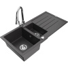 Mexen Andres granitový drez 1,5-komorový s odkvapkávačom a kuchynskou batériou Elia, čierny strakatý - 6515-76-670101-00