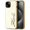 Karl Lagerfeld Wrinkled PU Signature Logo Zadní Kryt pro iPhone 15 Gold KLHCP15SPFMFBKMD