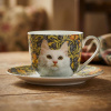 Šálka s podšálkou BONE CHINA s motívom mačky 300 ml