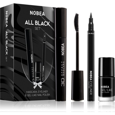 NOBEA Day-to-Day 001 Black riasenka pre objem s 3D efektom 8 ml + Ultra Black vodeodolné očné linky v pere 1,2 ml + Black sapphire #N22 lak na nechty s gélovým efektom 6 ml