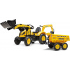 Falk Šliapací traktor 2086W Komatsu s bagrom a Maxi vyklápacím prívesom - žltý