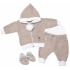 Baby Nellys 3-dielna súprava Hand made pletený kabátik kalhoty a topánočky béžová