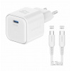 Swissten sieťový adaptér GaN 1× USB-C 35W Power Delivery biely + dátový kábel USB-C / USB-C 1,2 m 22070220