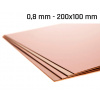 Medený plech hrúbka 0,8 mm rozmer 200x100 mm medená Cu forma