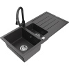 Mexen Andres granitový drez 1,5-komorový s odkvapkávačom a kuchynskou batériou Elia, čierny škvrnitý - 6515-76-670101-70