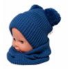 BABY NELLYS Zimná pletená čiapka + nákrčník - granát s brmbolcami Baby Nellys