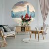 WallArt Kruhová tapeta Skyline with Junk Boat 190 cm