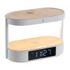 IMMAX LED budík TRIPLE DOCK/ 3v1 bezdrátové nabíjení/ 20W/ 9V/2,22A/ AC 220-230V/ 30lm/ USB-C/ bílý (světlé dřevo 09111L