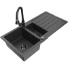 Mexen Andres žulový drez 1,5-komorový s odkvapkávačom a kuchynskou batériou Elia, čierny škvrnami - 6515-76-670101-70-B