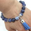 Náramok Sodalit, guličky + strapec - 22–23 cm