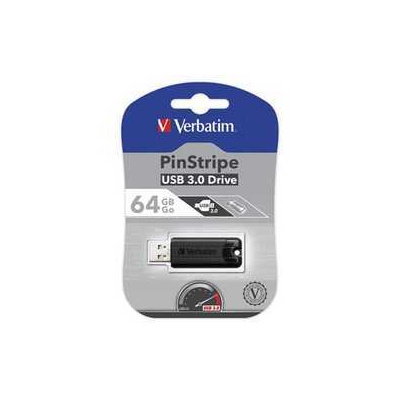 Verbatim USB flash disk, USB 3.0 (3.2 Gen 1), 64GB, PinStripe, Store N Go, čierny, 49318, USB A, s výsuvným konektorom