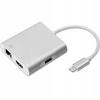 Qoltec 50409 adaptér USB 3.1 typ C HDMI A female/USB 3.0 female/RJ45 female/PD strieborný