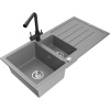 Mexen Andres žulový drez 1,5-komorový s odkvapom a kuchynskou batériou Duero, šedý - 6515-71-671600-70