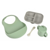 Beaba Jedálenská sada silikónová 4-dielna s podbradníkom Grey / Sage Green