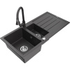 Mexen Andres granitový drez 1,5-komorový s odkvapkávačom a kuchynskou batériou Elia, čierny škvrnitý - 6515-76-670101-76