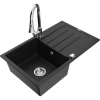 Mexen Bruno, 1-komorový granitový drez 795x495x200 mm a drezová batéria Elia, čierna, 6513-77-670101-00