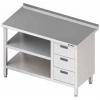Přístěnný stůl, blok tří zásuvek po pravé straně a dvě police 1800x600x850 mm | STALGAST, 980416180 inox