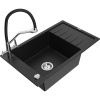 Mexen Elias žulový kuchynský drez 1-komorový s odkvapkávačom a kuchynskou batériou Duo, čierny - 6511-77-671701-07