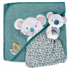 Osuška s kapucňou pre najmenších Yoca le Koala Doudou et Compagnie s plyšovou koalou na maznanie modrá 80*80 cm od 0 mes DC3954