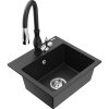 Mexen Milo granitový drez 1-komorový s kuchynskou batériou Savita, čierny/strieborný metalík- 6505-73-672601-70