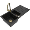 Mexen Andres žulový drez 1,5-komorový s odkvapkávačom a kuchynskou batériou Elia, čierny - 6515-77-670101-50