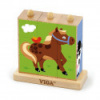 Drevené puzzle kocky na stojane Viga Farma Multicolor
