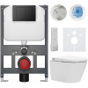 CERANO - Závesné WC s bidetom Cronus Premium - biela lesklá - tlačidlo Prime/Maxio, čierne - závesné - nízky modul - predstenová inštalácia / sadrokartón - 59,3x38,4 cm