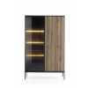 Piaski Vitrína Sento s LED osvetlením 104 cm dub wotan/čierna