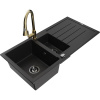 Mexen Andres žulový drez 1,5-komorový s odkvapkávačom a kuchynskou batériou Elia, čierny - 6515-77-670101-50-B